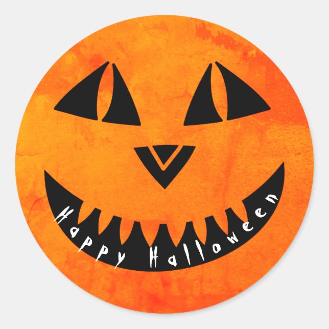 Sticker Rond Joyeux Halloween Citrouille orange Jack o' Lantern (Devant)