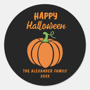 Sticker Rond Joyeux Halloween Citrouille orange noir