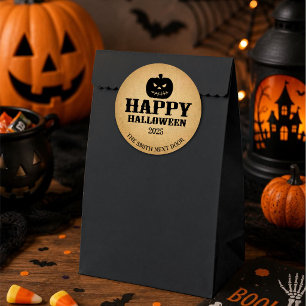 Sticker Rond Joyeux Halloween Citrouille Papier Brun