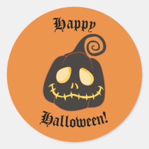 Sticker Rond Joyeux Halloween Citrouille Souriant Fantaisie Noi