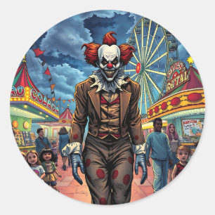 Sticker Rond Joyeux Halloween   Clown éffrayant