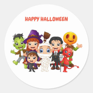 Sticker Rond Joyeux Halloween Enfants portant des costumes