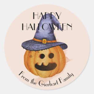 Sticker Rond Joyeux Halloween Famille Citrouille Fête d'Automne