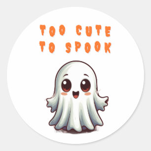 Sticker Rond Joyeux Halloween Fantôme Avec Chauves-Souris Et Fe