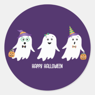 Sticker Rond Joyeux Halloween Fantômes Trick Ou Treat