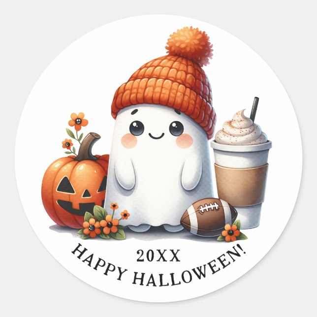Sticker Rond Joyeux Halloween Football Thème Ghost (Devant)