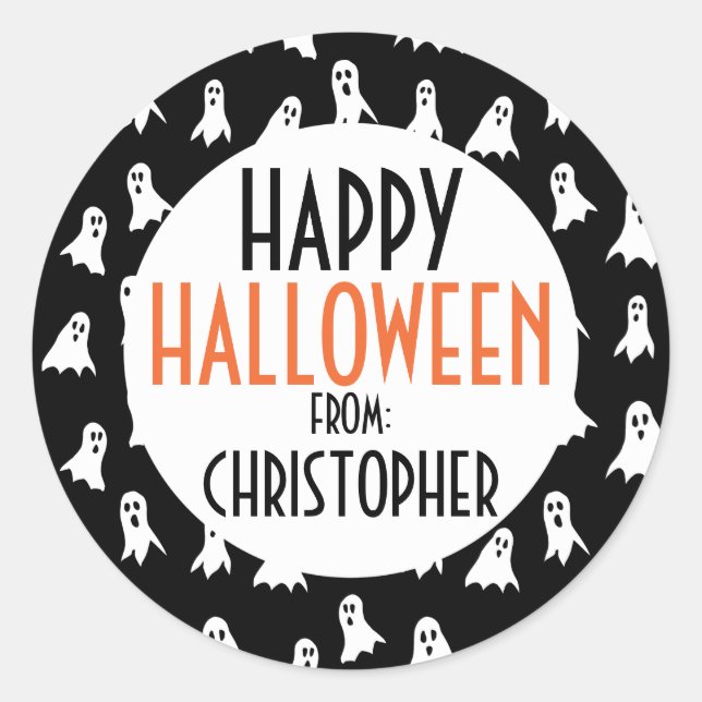 Sticker Rond Joyeux Halloween Ghost Motif enfants Personnalisé (Devant)