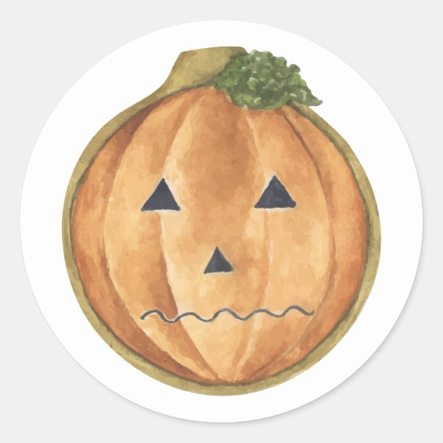 Sticker Rond Joyeux Halloween | Jack-o'-lantern aquarelle (Devant)