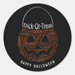 Sticker Rond Joyeux Halloween Jack-o'-lantern Word Art Orange