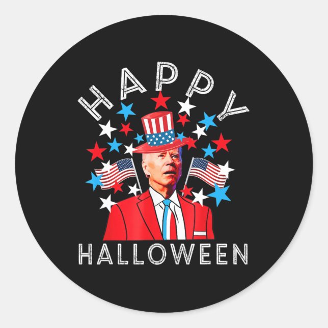Sticker Rond Joyeux Halloween Joe Biden 4 juillet Memorial Ind (Devant)