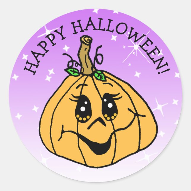 Sticker Rond Joyeux Halloween mignonne Citrouille Whimscical vi (Devant)