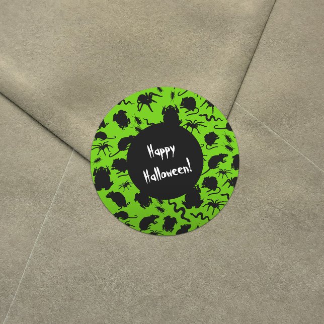 Sticker Rond Joyeux Halloween ! Noir Déplaisant Crawlies Rat Mo (Créateur téléchargé)