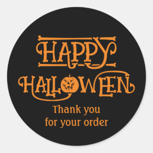 Sticker Rond Joyeux Halloween noir orange