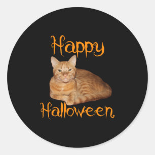 Sticker Rond Joyeux Halloween non effrayant Tabby orange chat