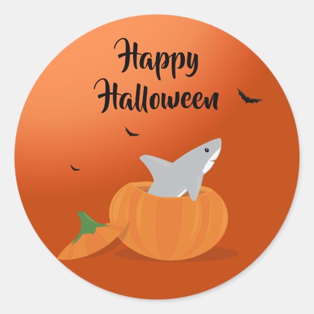 Sticker Rond Joyeux Halloween requin Citrouille chauves-souris  (Devant)