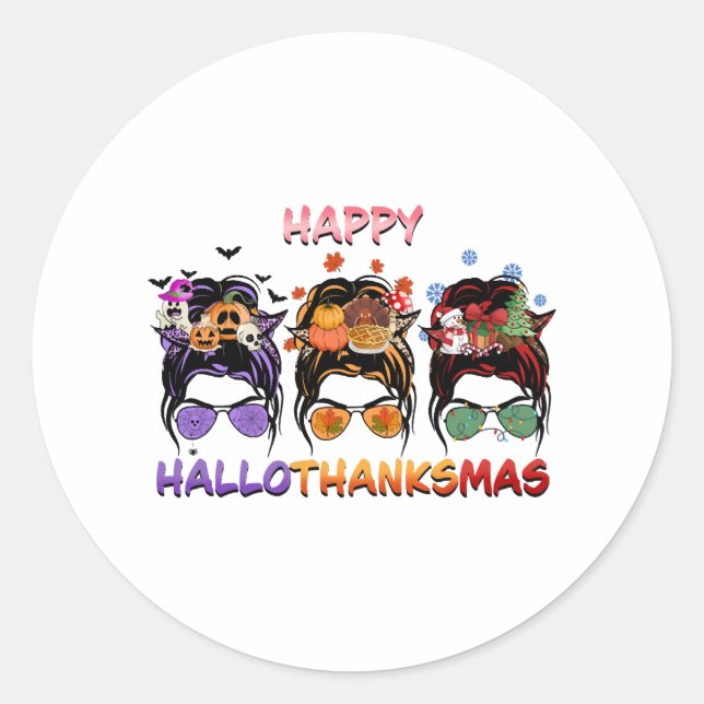 Sticker Rond joyeux halloween thanksgiving noël désordre bun (Devant)