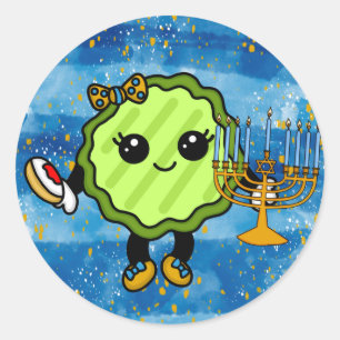 Sticker Rond Joyeux Hanoukka Holiday Pickle