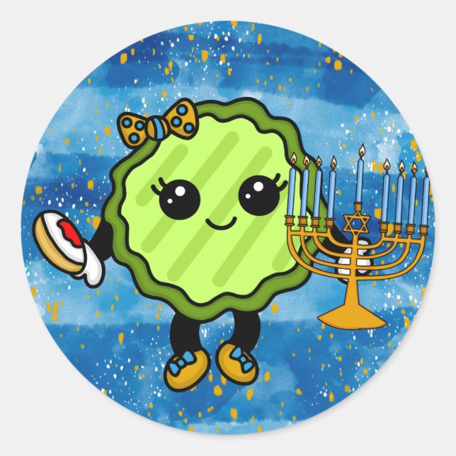 Sticker Rond Joyeux Hanoukka Holiday Pickle (Devant)