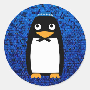 Sticker Rond Joyeux Hanoukka Juif Penguin Yarmulke