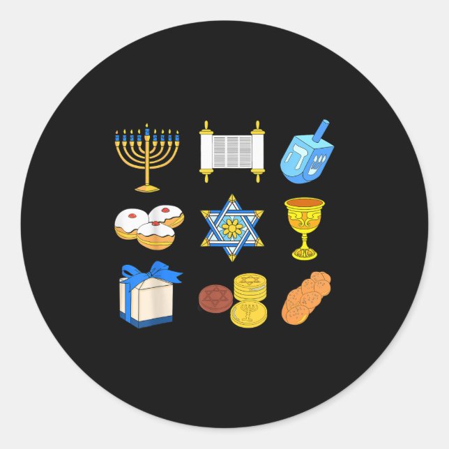 Sticker Rond Joyeux Hanoukka Menorah Juif Noël Chanukah Famille (Devant)