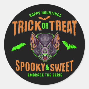 Sticker Rond Joyeux Hauntings Tricoter ou traiter les chauves