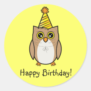 Sticker Rond Joyeux hibou d'anniversaire