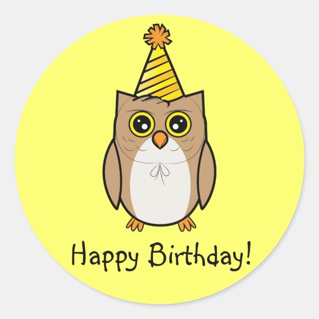 Sticker Rond Joyeux hibou d'anniversaire (Devant)