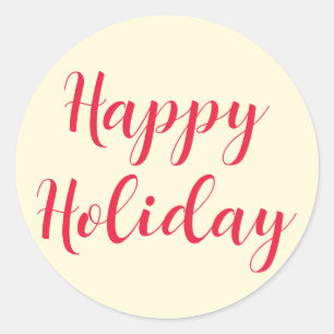 Sticker Rond Joyeux Holiday Red Script Cream Simple