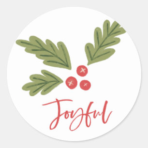 Sticker Rond Joyeux Holly Berry moderne Gras Holiday Rouge