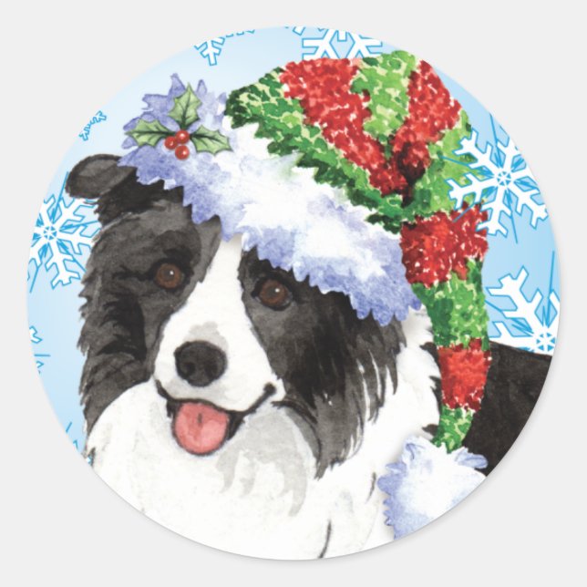 Sticker Rond Joyeux Howliday Border Collie (Devant)