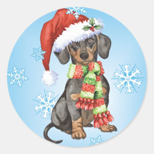Sticker Rond Joyeux Howlidays Dachshund