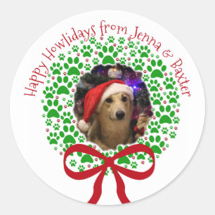 Sticker Rond Joyeux Howlidays Empreinte de patte Christmas Wrea