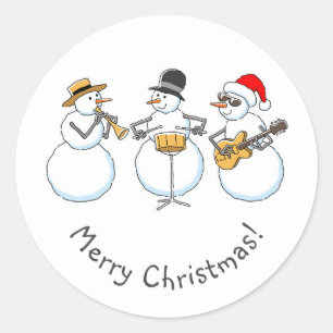 Sticker Rond Joyeux Jazzy Christmas Snowman Funny Jazzband