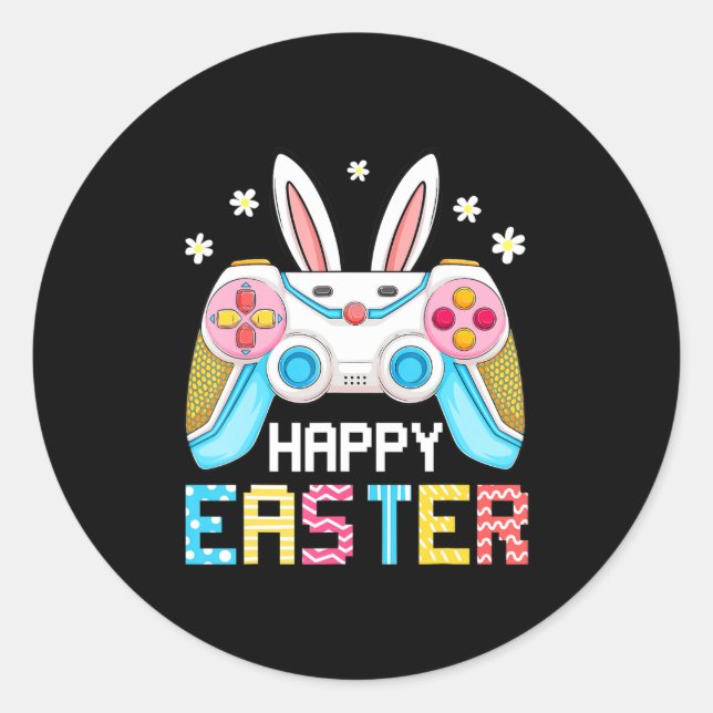 Sticker Rond Joyeux Joueur de Pâques Jeu Vidéo Jour de Pâques G (Devant)
