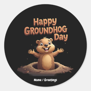 Sticker Rond Joyeux Jour de la marmotte Célébrer avec Humour, A