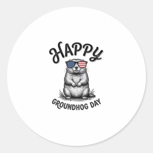 Sticker Rond Joyeux jour de la marmotte vintage gravure concept