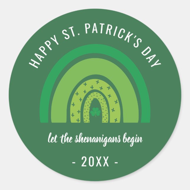 Sticker Rond Joyeux Jour de la Saint Patrick Green Rainbow Sham (Devant)