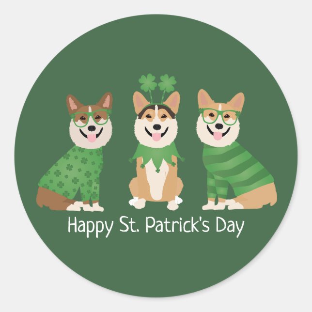 Sticker Rond Joyeux Jour de la Saint Patrick Pembroke Welsh Cor (Devant)