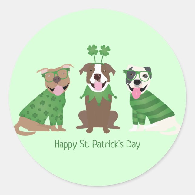 Sticker Rond Joyeux Jour de la Saint Patrick Pit Bull Dogs (Devant)