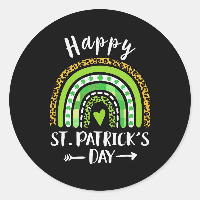 Sticker Rond Joyeux Jour de la Saint Patrick Rainbow Shamrock i (Devant)