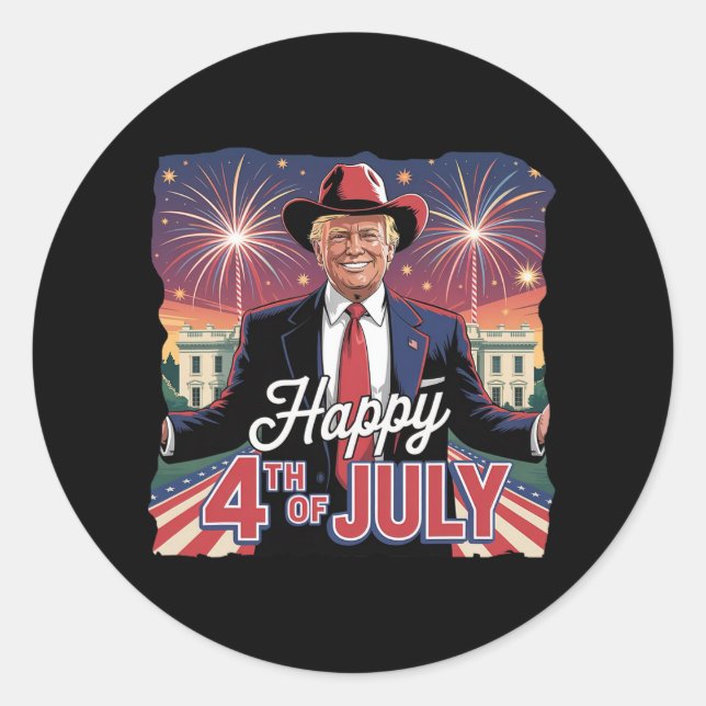 Sticker Rond Joyeux Jour de l'indépendance 4 juillet Trump (Devant)