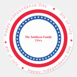 Sticker Rond Joyeux Jour de l'Indépendance Rouge Blanc Bleu