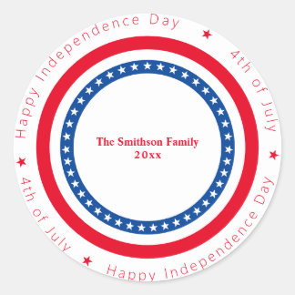 Sticker Rond Joyeux Jour de l'Indépendance Rouge Blanc Bleu