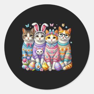 Sticker Rond Joyeux Jour de Pâques Chat Oeufs Drôle Matching Ho