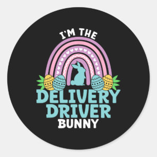 Sticker Rond Joyeux jour de Pâques Je suis le lapin chauffeur l