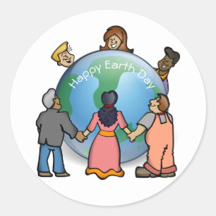 Sticker Rond Joyeux Jour des terres Joyeux gens