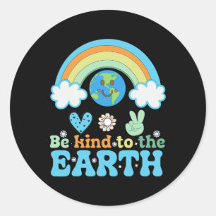Sticker Rond Joyeux Jour des terres mignon Rainbow Earth Lover