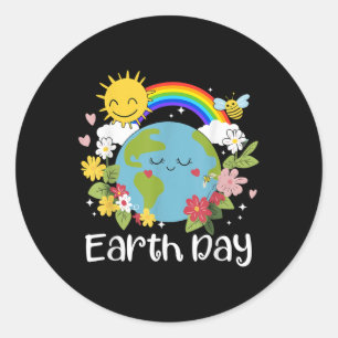 Sticker Rond Joyeux Jour des terres Terre mignonne avec Jour de
