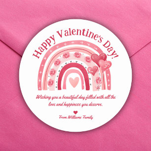 Sticker Rond joyeux jour des valentines, arc-en-ciel rouge rose