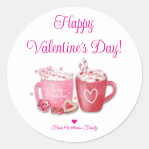 Sticker Rond joyeux jour des valentines, chocolat chaud rose